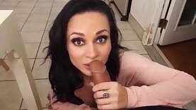 Classy brunette is filmed while sucking of cum